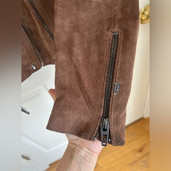 Taupe Suede Leather Moto Style Women's Jacket Size Small - Picture 6 of 7